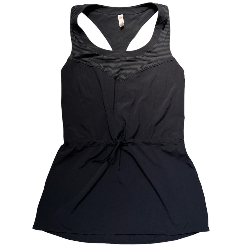 Lucy Women’s Athletic Racer Back Tank, with Drawstring Waist, Small, Black